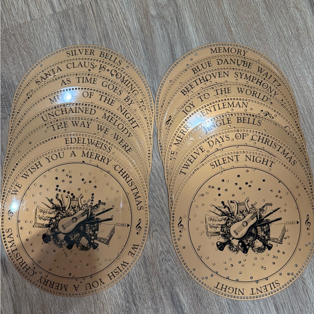 Vintage Mr Christmas gold Music Box Discs Set of 16
